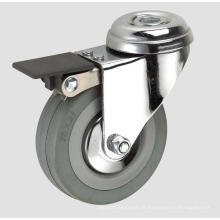 Roulette d&#39;industrie en caoutchouc gris 3 pouces avec frein complet